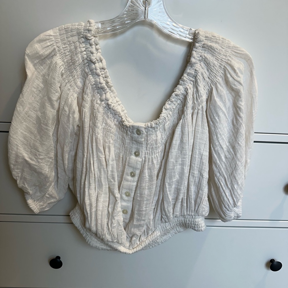 Free People White Crop Peasant Blouse Size Small